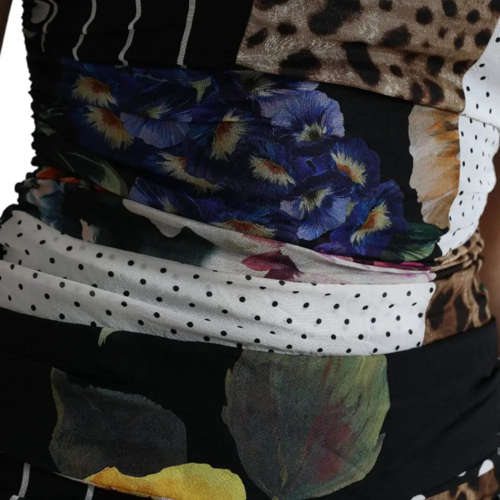 Dolce & Gabbana Multifarve Patchwork Midi Floral Leopard Bodycon Kjole