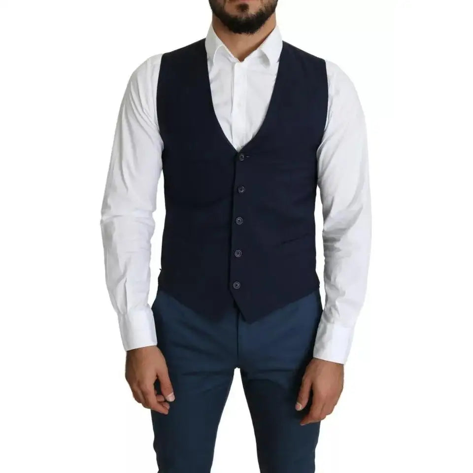 Dolce & Gabbana Navy Blue Men Formal Dress Waistcoat Vest