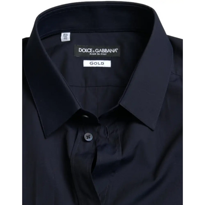 Navy blue slim fit Dolce & Gabbana formal dress shirt with crisp collar and subtle sheen