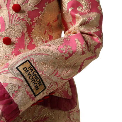 Dolce & Gabbana Pink Gold Jacquard Nylon Coat Blazer Jacket