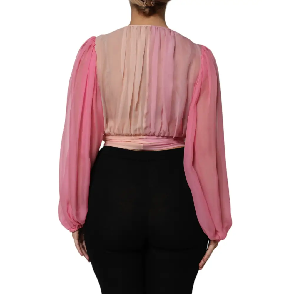 Dolce & Gabbana Pink Plunging V-neck Long Sleeves Blouse Top - Bluser