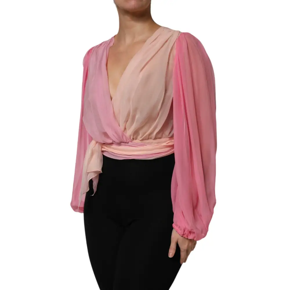 Dolce & Gabbana Pink Plunging V-neck Long Sleeves Blouse Top - Bluser
