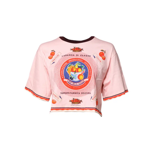 Dolce & Gabbana pink print cotton short sleeves cropped top med frugtprint