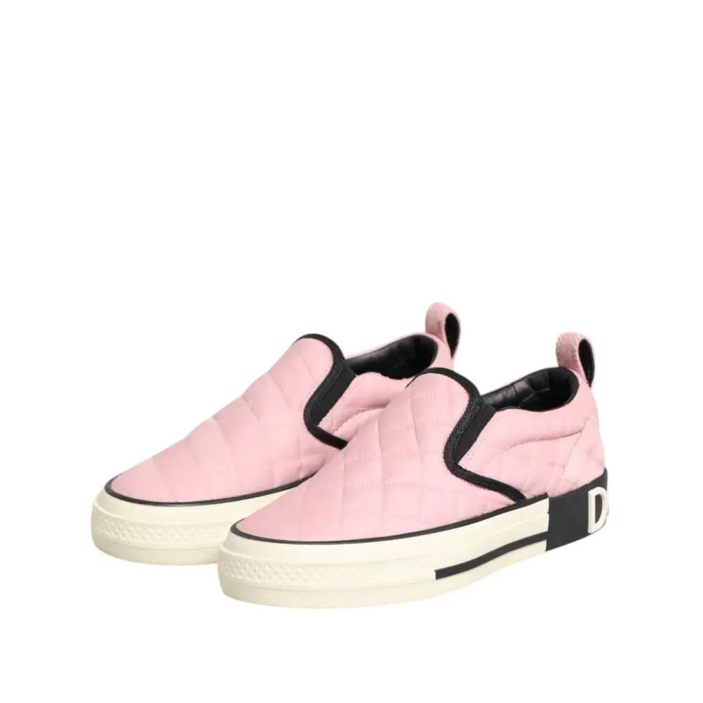 Dolce & Gabbana pink quilted nylon slip-on sneakers med sort accent