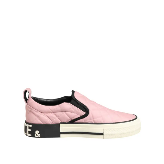 Dolce & Gabbana Pink Quilted Nylon Slip-On Sneakers Shoes - Sneakers