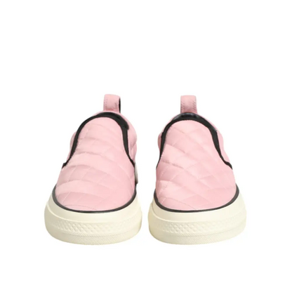 Dolce & Gabbana pink quilted nylon slip-on sneakers med sort kant og hvide gummisål