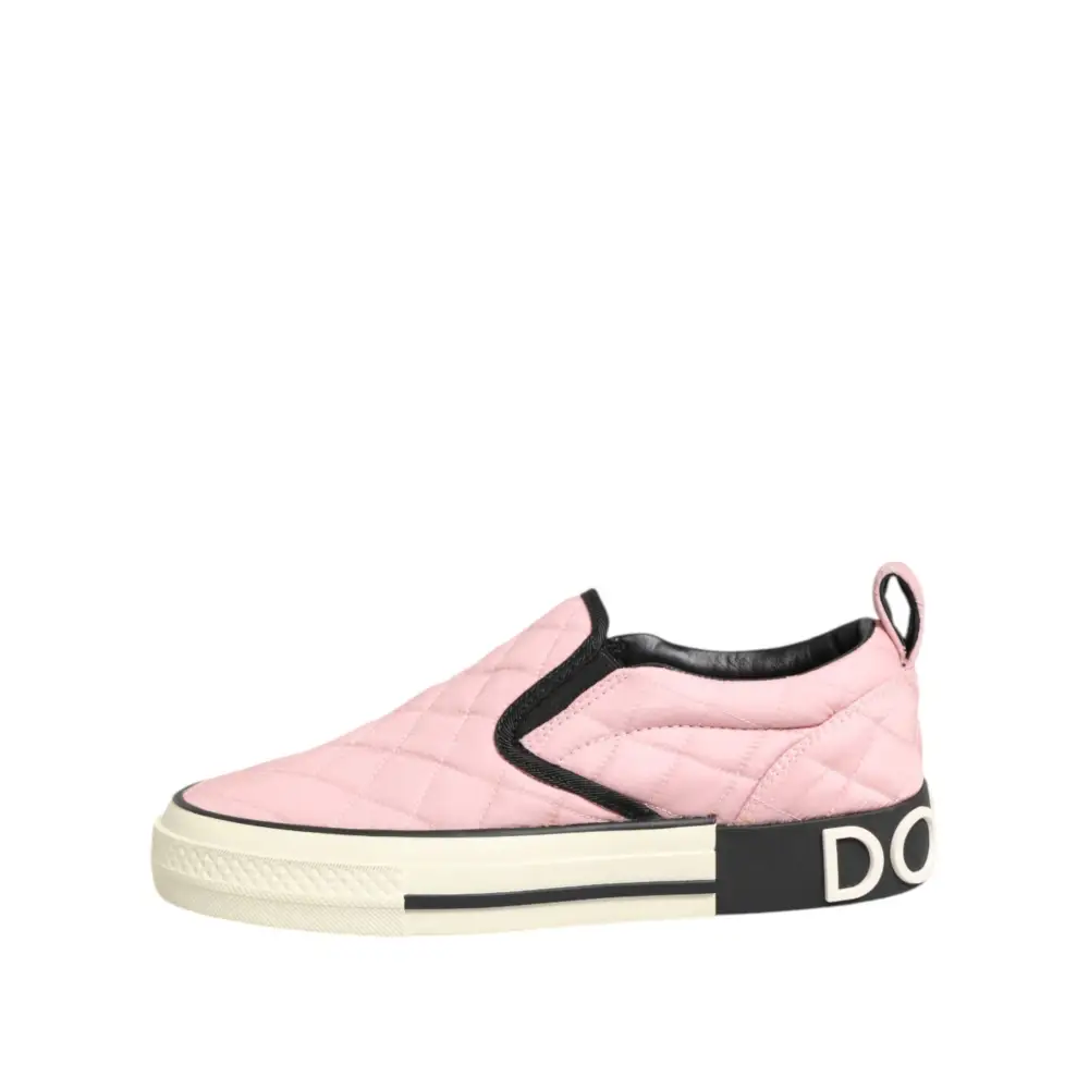 Dolce & Gabbana pink quilted nylon slip-on sneakers med do-logo