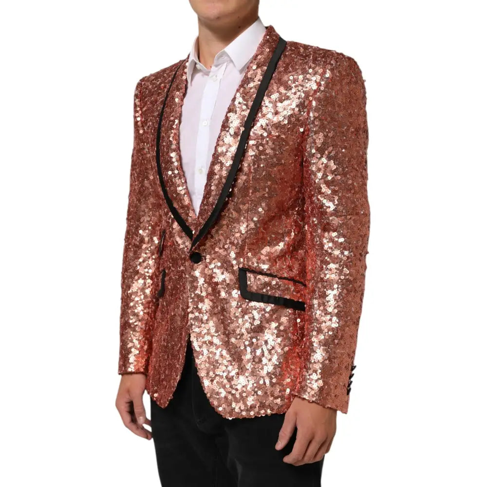 Dolce & Gabbana Pink Sequin SICILIA 1 Button Men Suit Blazer