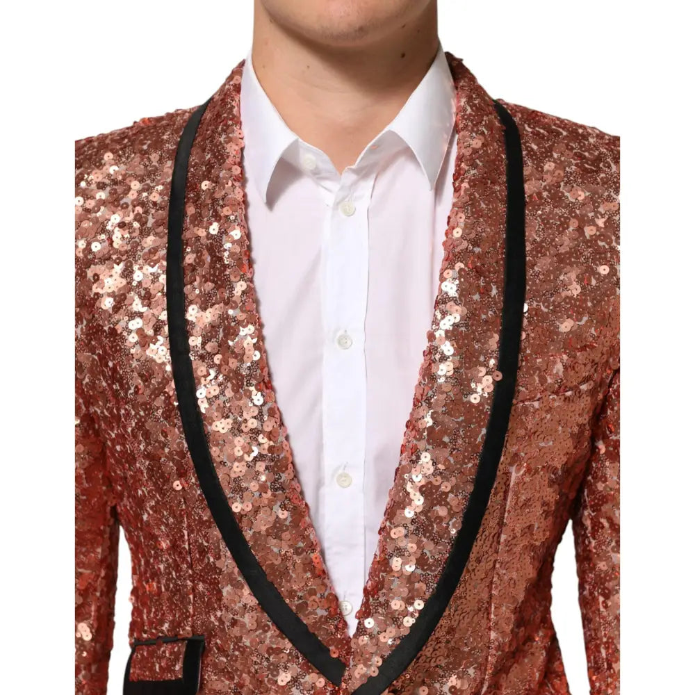 Dolce & Gabbana Pink Sequin SICILIA 1 Button Men Suit Blazer