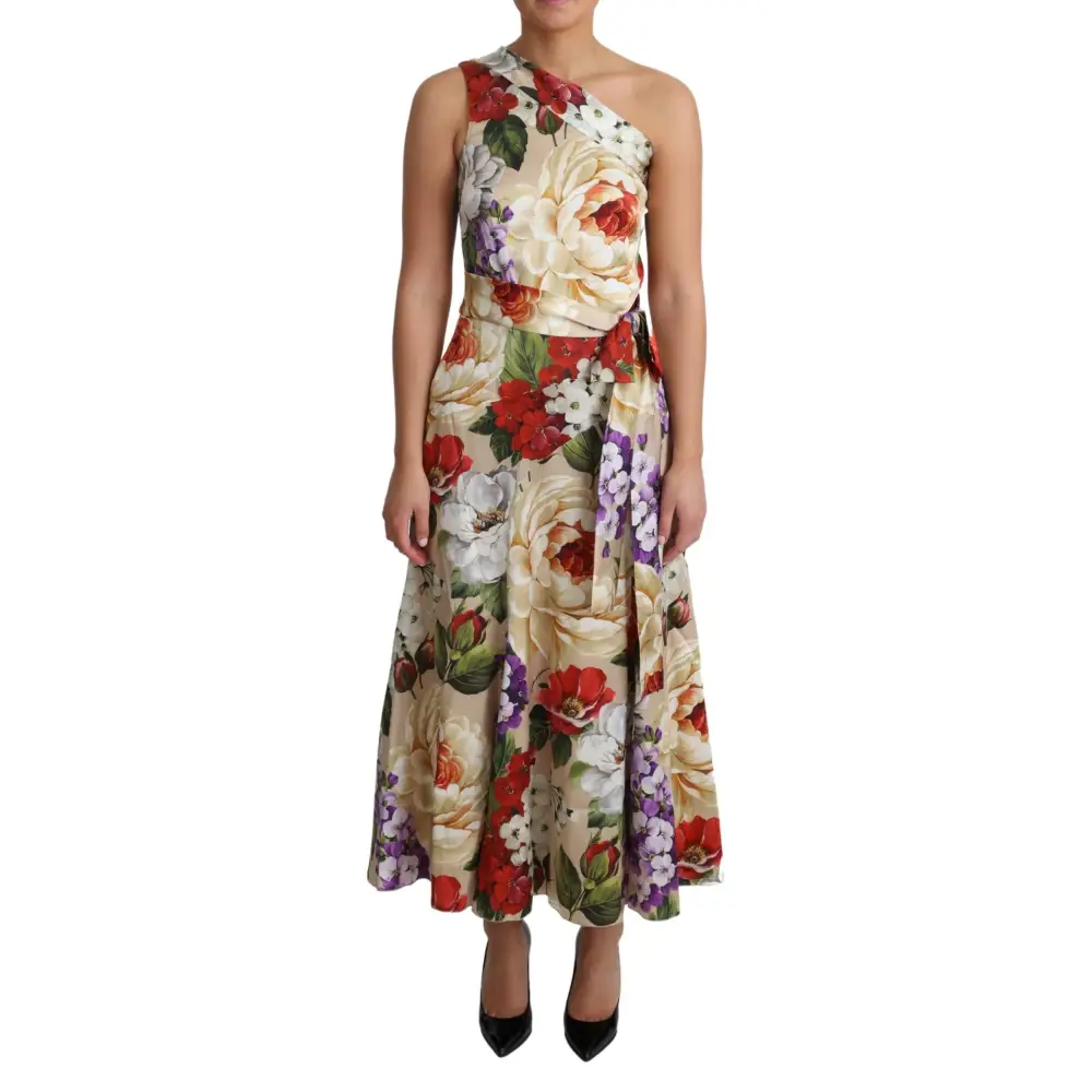 Dolce & Gabbana Print Silk Stretch One Shoulder Dress Floral