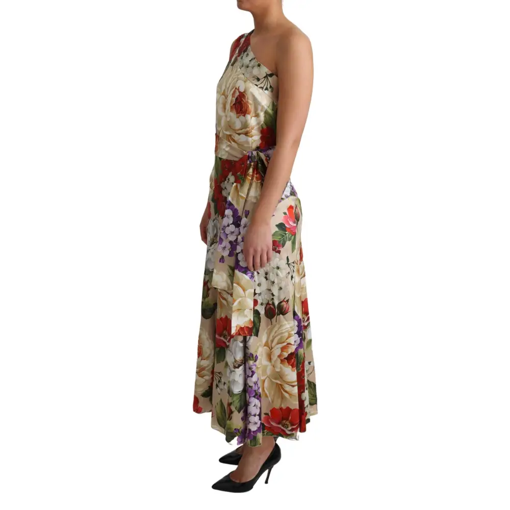 Dolce & Gabbana Print Silk Stretch One Shoulder Dress Floral
