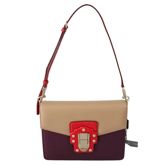 Dolce & Gabbana purple beige red læder crossbody taske med sølvknapper