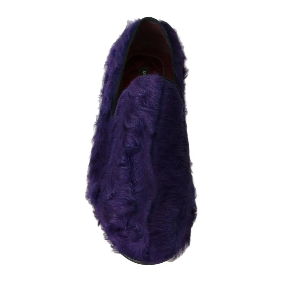 Dolce & Gabbana Purple Sheep Fur Leather Loafers