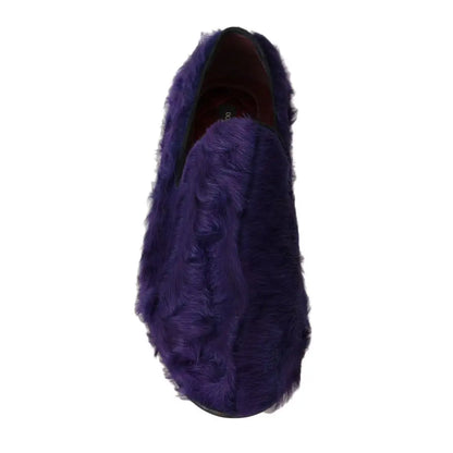 Dolce & Gabbana Purple Sheep Fur Leather Loafers