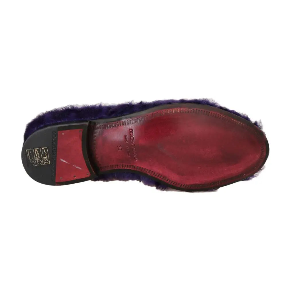 Dolce & Gabbana Purple Sheep Fur Leather Loafers