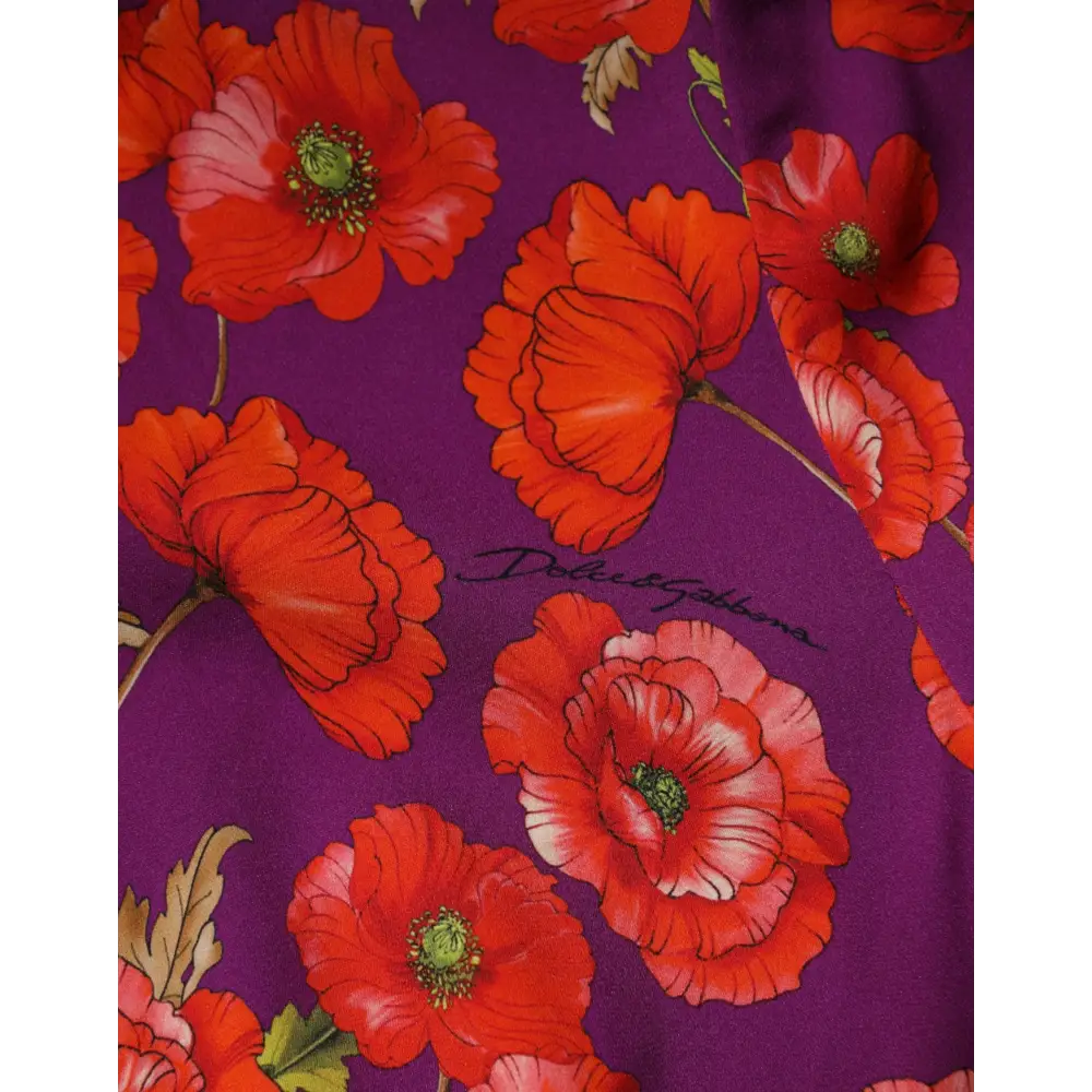 Dolce & Gabbana lilla silkeblomstrede midi-figursyet med røde valmuer