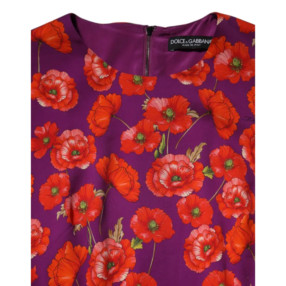 Dolce & Gabbana lilla silkeblomstrede midi-figursyet med valmuer