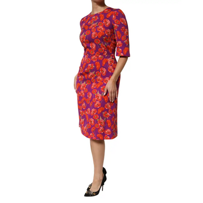 Dolce & Gabbana lilla silkeblomstrede midi-figursyet kjole