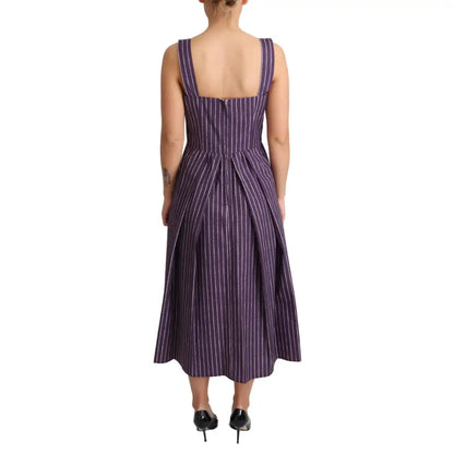 Dolce & Gabbana Purple Striped Cotton A-Line Stretch Dress