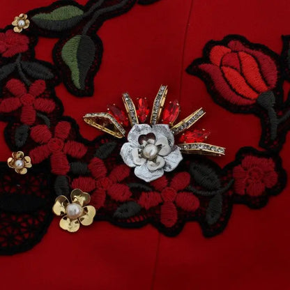 Dolce & Gabbana Ravishing Red Silk Embroidered Shorts