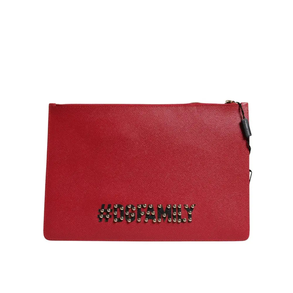 Dolce & Gabbana Red #DGFamily Embellished Leather Clutch Bag