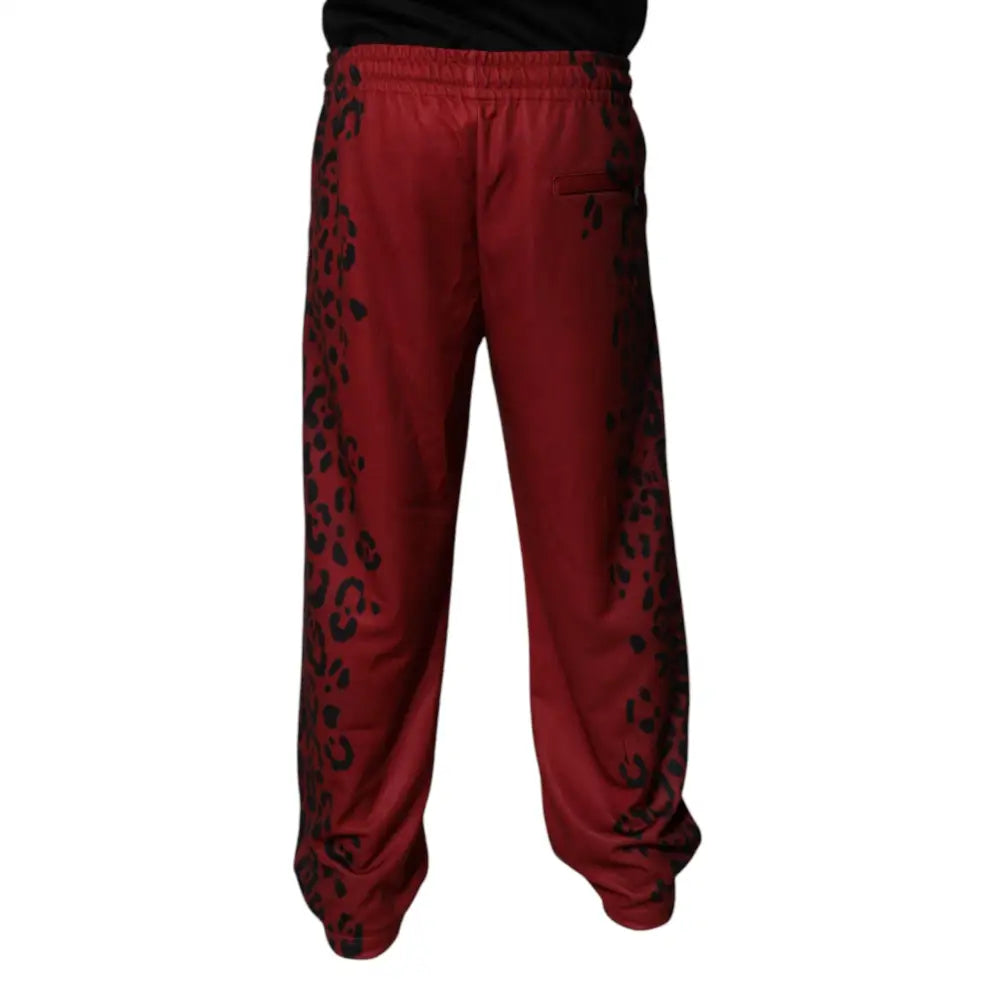 Dolce & Gabbana Red Leopard Print Polyester Men Jogger Pants
