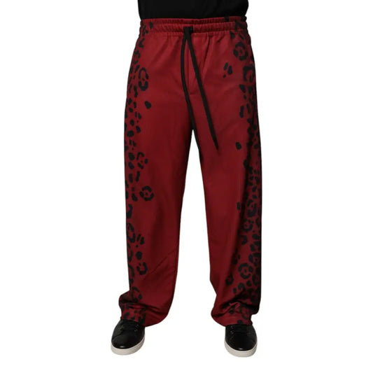 Dolce & Gabbana Red Leopard Print Polyester Men Jogger Pants
