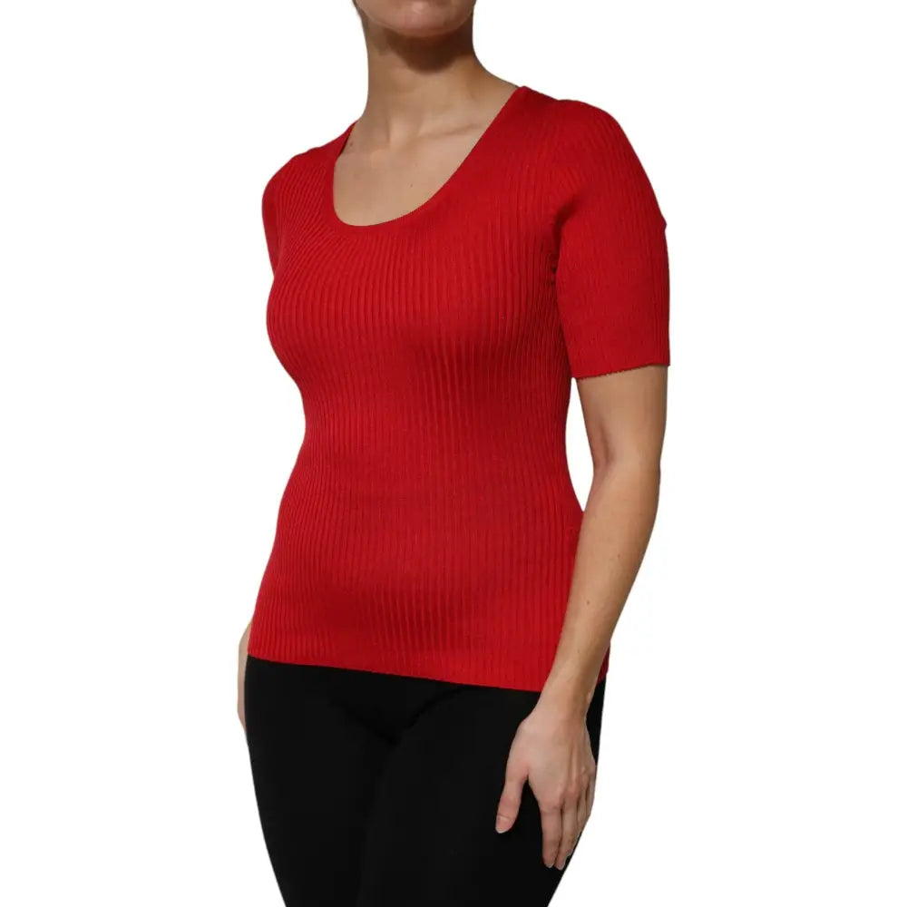 Dolce & Gabbana Red Round Neck Short Sleeves Pullover Top