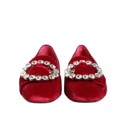 Dolce & Gabbana red velvet crystal buckle loafers med krystaller