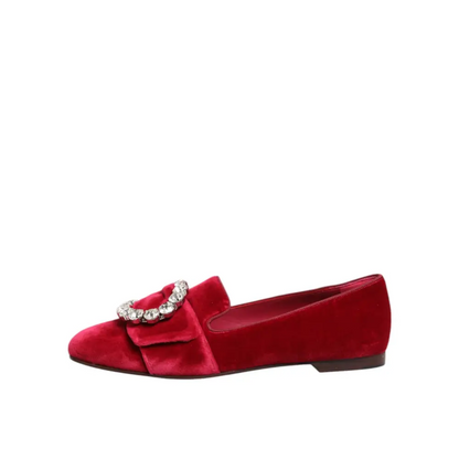 Dolce & Gabbana red velvet crystal buckle loafers med krystalbué