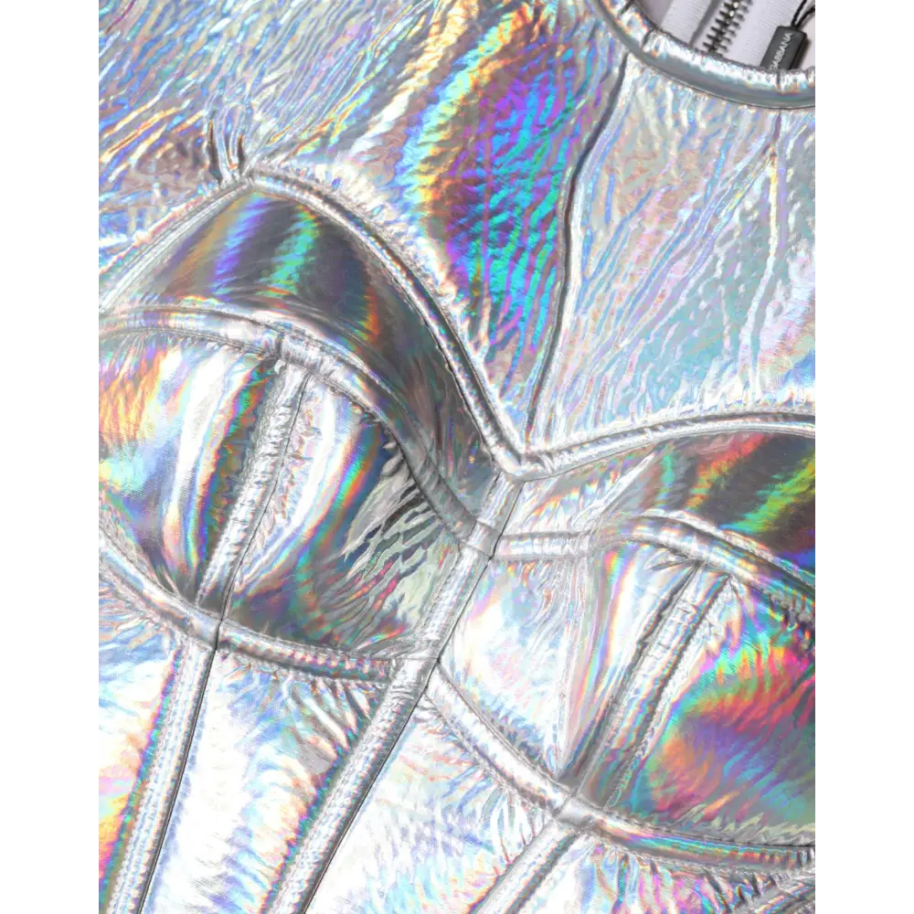 Dolce & Gabbana sølv iridescens midi kjole med holografisk jakke, spar 30-70%