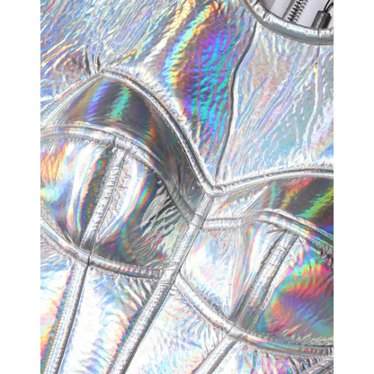 Dolce & Gabbana sølv iridescens midi kjole med holografisk jakke, spar 30-70%