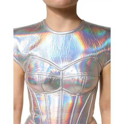 Dolce & Gabbana sølv iridescent holographic corset top i outlet mærkevarer, spar 30-70%