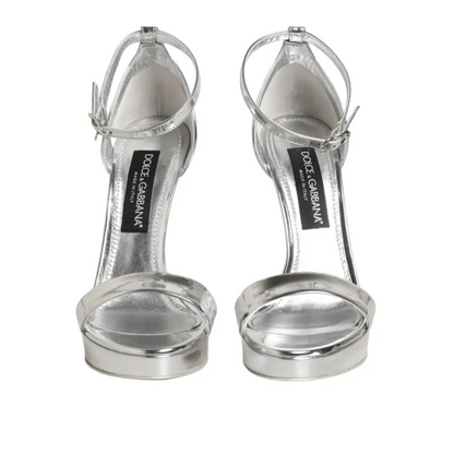 Dolce & Gabbana Silver Leather Platform Keira Sandals Shoes - Højhælede sko