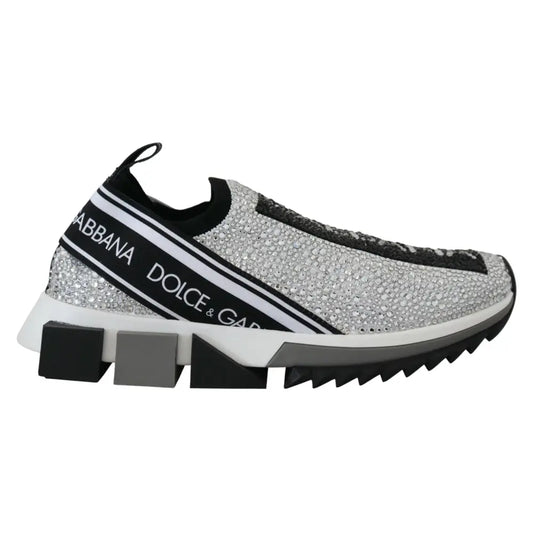 Dolce & Gabbana Silver Rhinestones Sorrento Sneakers Shoes
