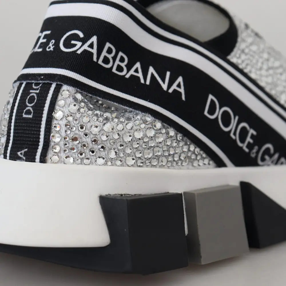 Dolce & Gabbana Silver Rhinestones Sorrento Sneakers Shoes