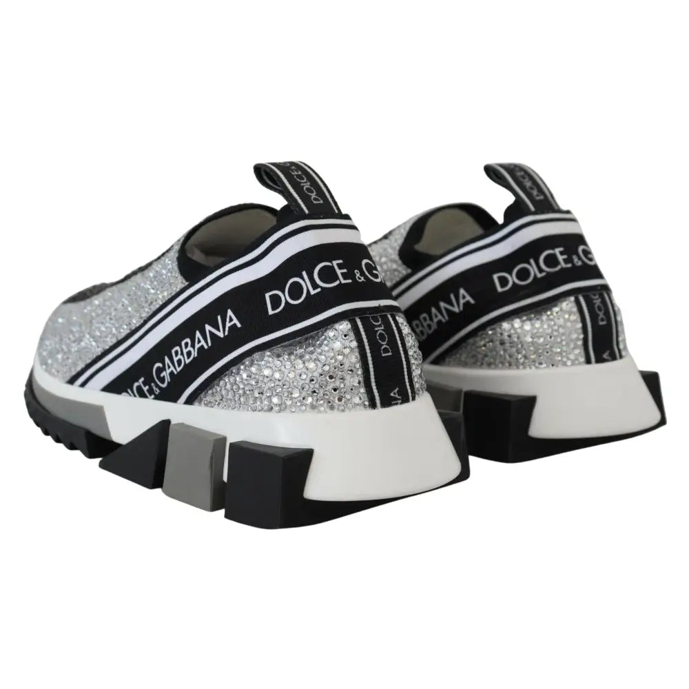 Dolce & Gabbana Silver Rhinestones Sorrento Sneakers Shoes
