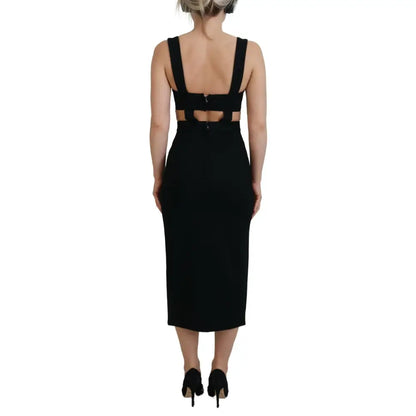 Dolce & Gabbana Sort Viscose Bodycon Sheath Midi Kjole
