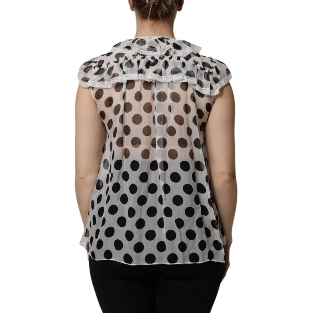 Dolce & Gabbana White Black Polka Dot Cotton Sleeveless Top - Skjorte