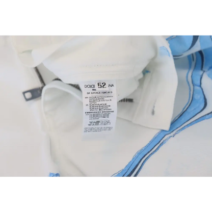 Dolce & Gabbana white blue denim cotton jeans label med blå stribet stof