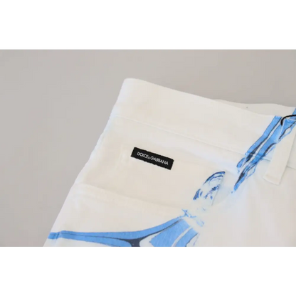 Dolce & Gabbana white blue denim cotton jeans with bold graphic print