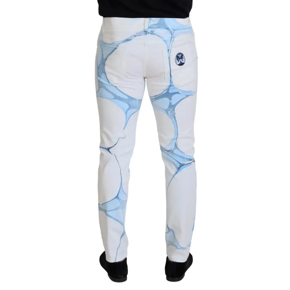 Dolce & Gabbana white blue denim skinny fit jeans med marmormønster