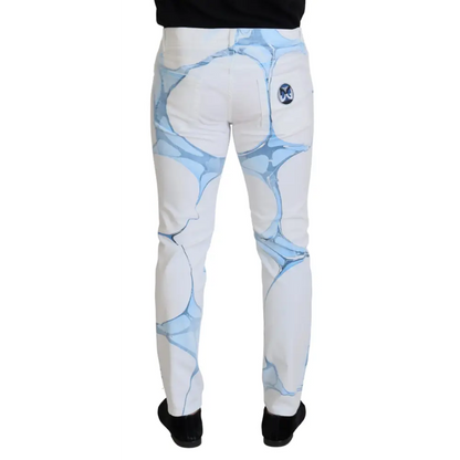 Dolce & Gabbana white blue denim skinny fit jeans med marmormønster
