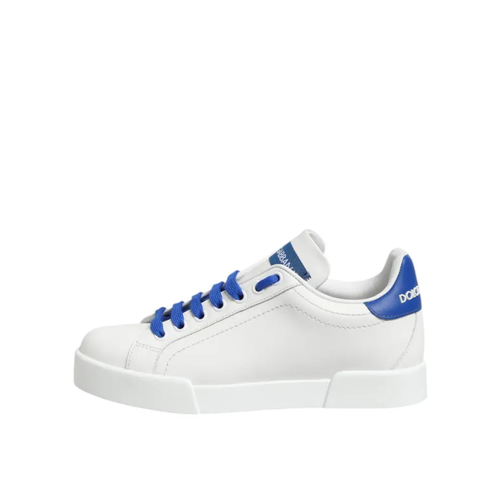 Dolce & Gabbana White Blue Leather Low Top Sneakers Shoes