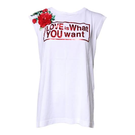 Dolce & Gabbana White Floral Graphic Print Sleeveless Tank Top - T-shirts