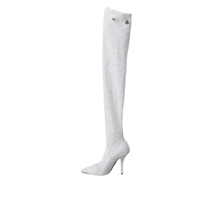 Dolce & Gabbana hvide heels stiletto knæhøje støvler med spids tå