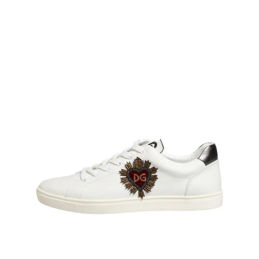Dolce & Gabbana White Leather Heart Embellished Sneakers Shoes