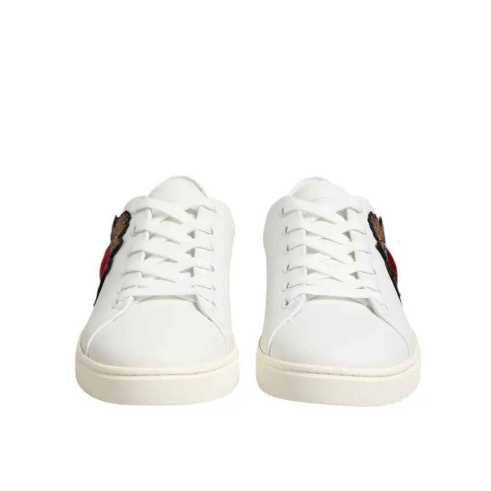 Dolce & Gabbana white leather Sacre Heart sneakers med broderet patch