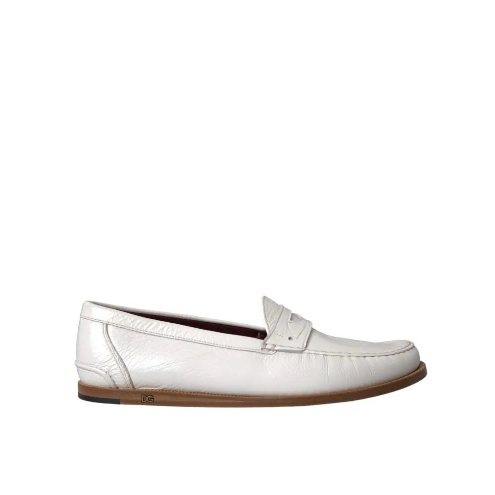 Dolce & Gabbana White Leather Slip On Mocassin Loafers Shoes
