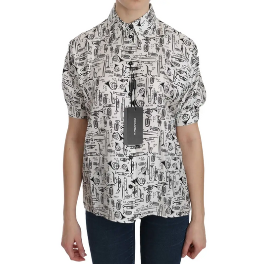 Hvid Dolce & Gabbana skjorte med musiktryk, outlet mærkevarer, 100% originale brands